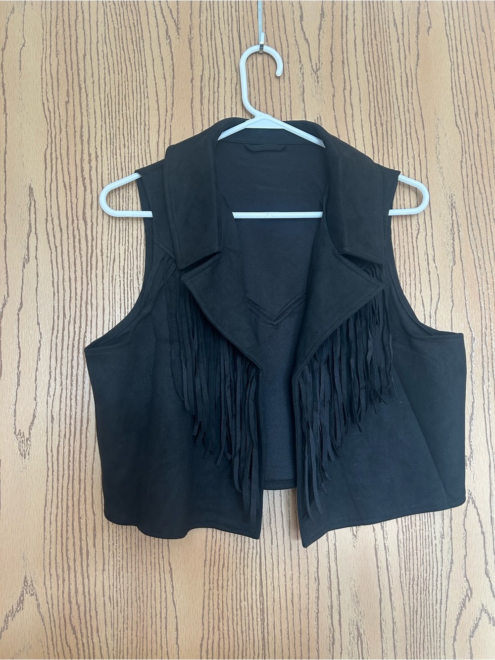 Black Fringe Faux-Suede Vest